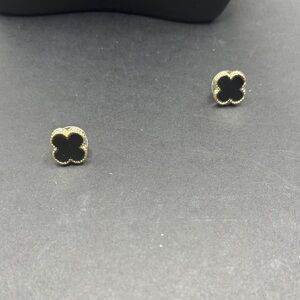 Gold and Black Onyx Sterling Silver Flower Earrings